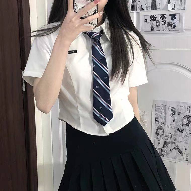 学院风jk制服短袖衬衫女甜辣收腰显瘦衬衣设计感别致上衣夏季新款