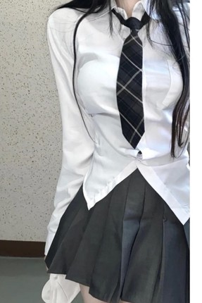 学院风JK制服纯欲风辣妹收腰长袖衬衫女系带修身上衣学生白色衬衣