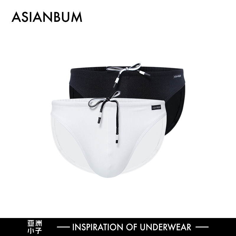 高弹锦纶平角中低腰三角泳裤