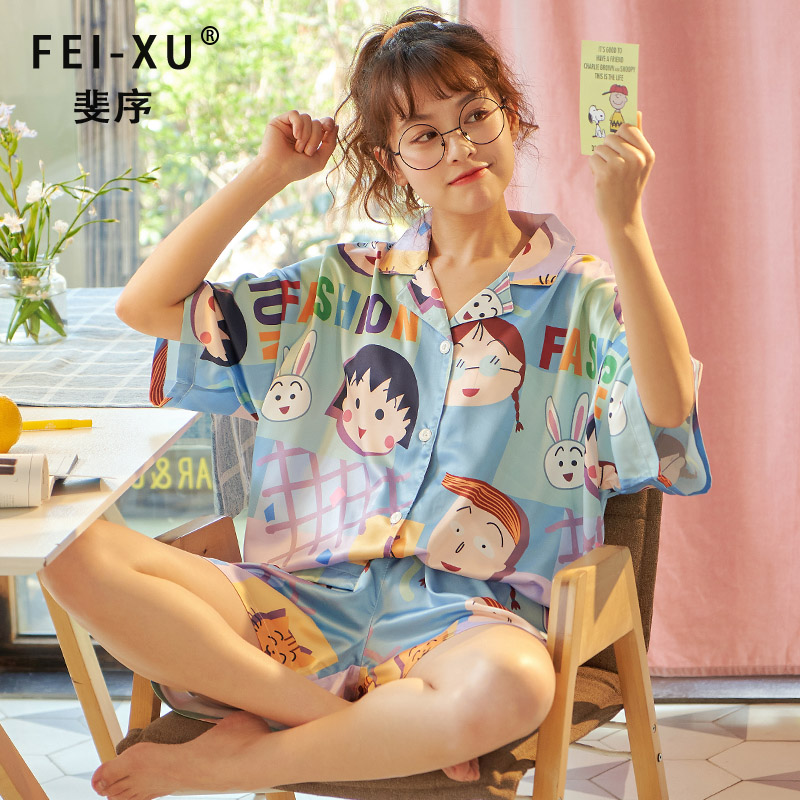 睡衣女冰丝夏季短袖性感薄款网红爆款套装夏天可爱仿真丝绸家居服