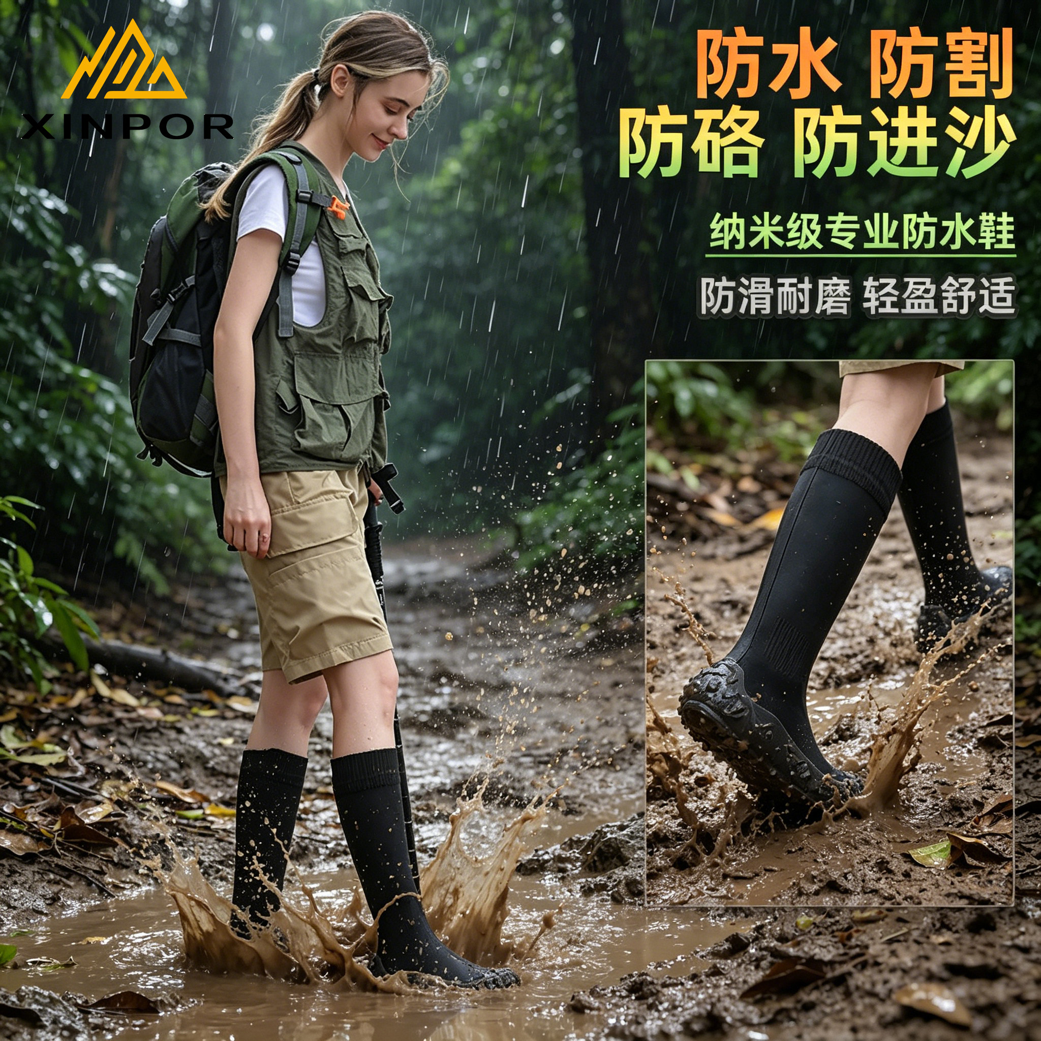 XINPOR暴雨防水防滑溯溪登山鞋