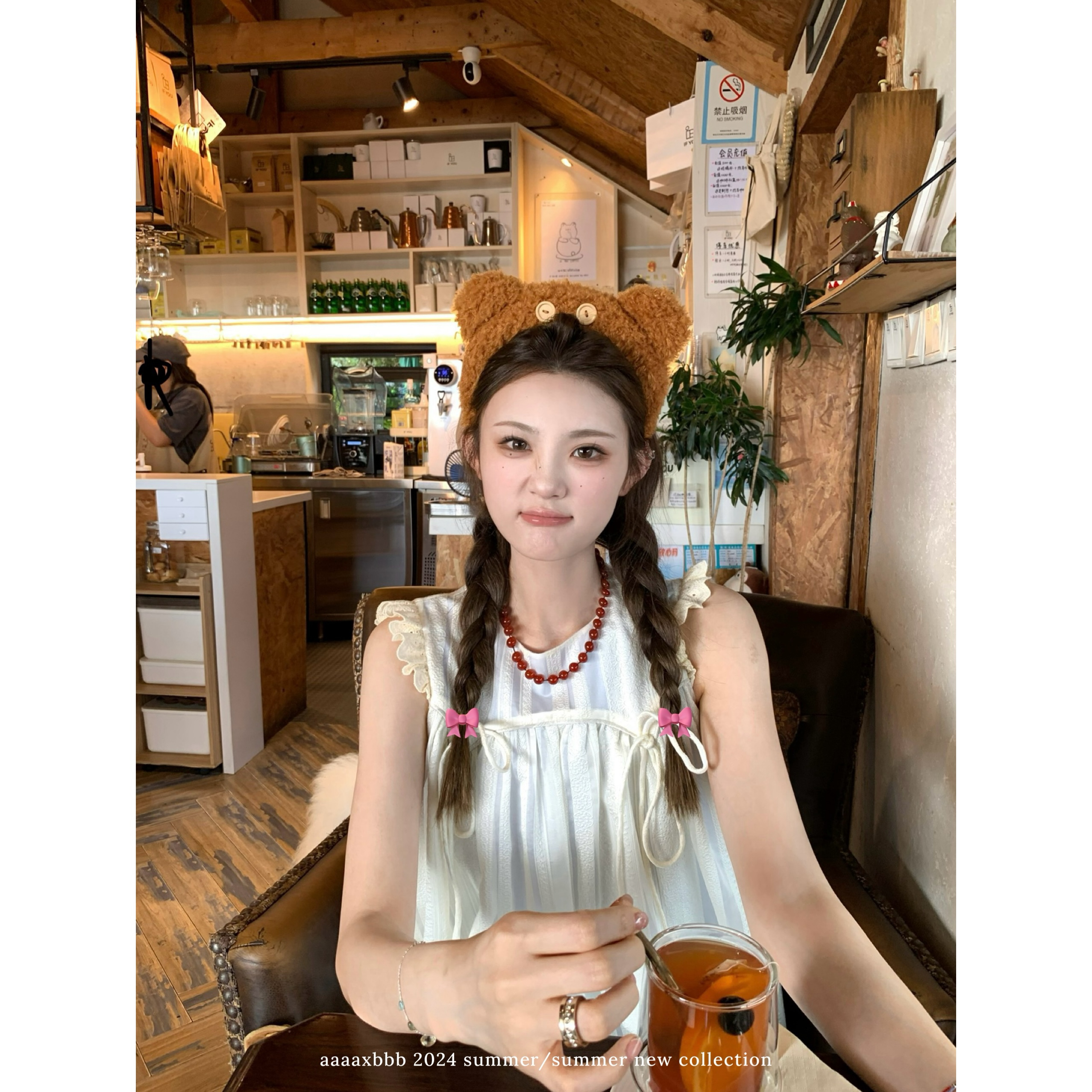 aaaaxbbb条纹连衣裙花边A字短裙