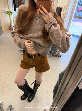 aaaaxbbb 科隆暖雪 两色灯芯绒短裤卷边设计百搭新款冬外穿裤子女