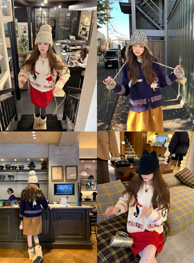 aaaaxbbb 费尔岛八音盒 节日氛围感针织开衫上衣两色毛衣外套秋冬