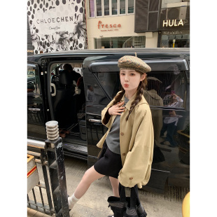 风衣纯棉宽松时髦设计感卡其色外套女款 短款 天空岛灯塔 aaaaxbbb