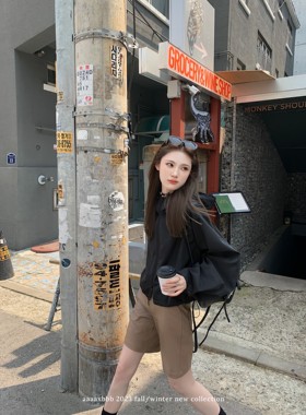 aaaaxbbb passing by 黑色经典百搭短款冲锋衣宽松休闲防风外套女