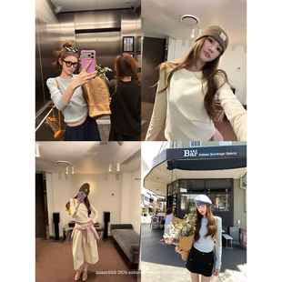 aaaaxbbb 绵绵软冬 正肩长袖t恤女26秋冬内搭圆领短款百搭打底衫
