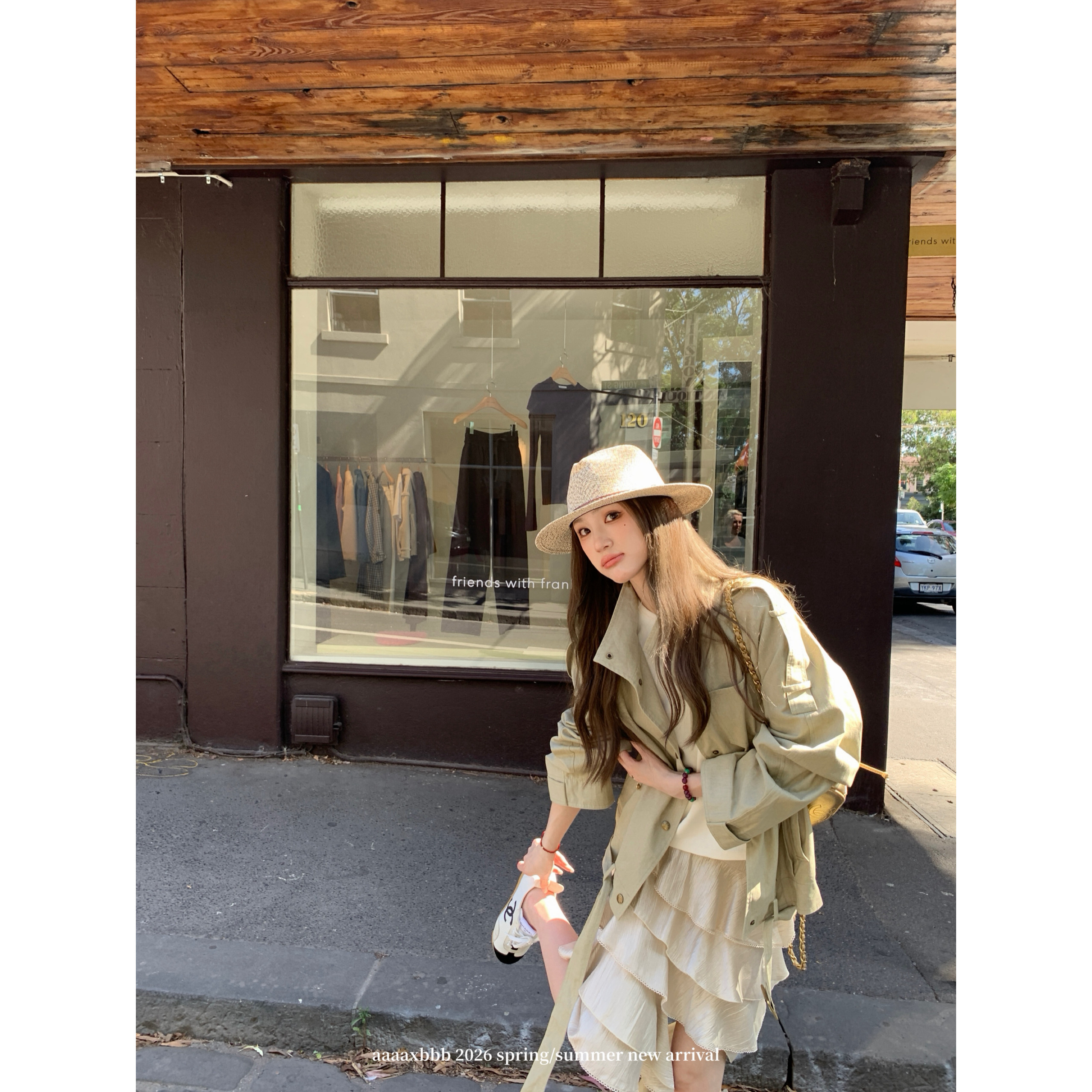 aaaaxbbb 南法日记 100纯棉风衣外套腰带立领通勤韩系气质上衣女