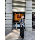 aaaaxbbb 女宽松拖地显高时髦设计感长裤 肯辛顿黑伞 棕色黑色皮裤