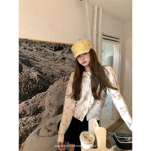 aaaaxbbb 花束日报 韩系小众碎花针织开衫秋冬显瘦长袖毛衣外套女