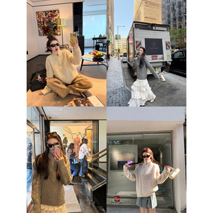 aaaaxbbb 柏林绪雾 两色韩系纯羊毛绞花针织上衣拉链立领毛衣外套