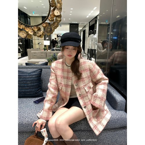 aaaaxbbb格纹小香风外套羽绒服女
