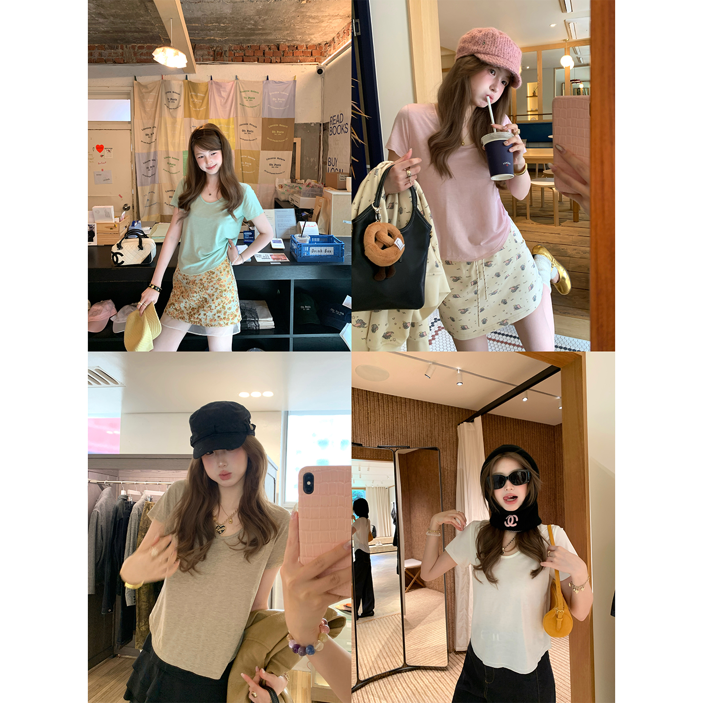 aaaaxbbb 人生T恤 四色天丝羊毛短袖T恤正肩圆领显瘦上衣内搭女秋