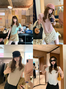 aaaaxbbb 人生T恤 四色天丝羊毛短袖T恤正肩圆领显瘦上衣内搭女秋