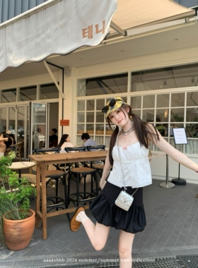 aaaaxbbb 金斯利的酒杯 蕾丝花边半身裙黑色蝴蝶结可爱花苞裙短裙