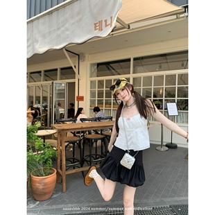 aaaaxbbb 金斯利的酒杯 蕾丝花边半身裙黑色蝴蝶结可爱花苞裙短裙