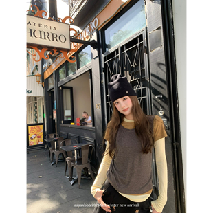 上衣百搭显瘦T恤叠穿打底内搭 撞色假三件长袖 aaaaxbbb 第六语感