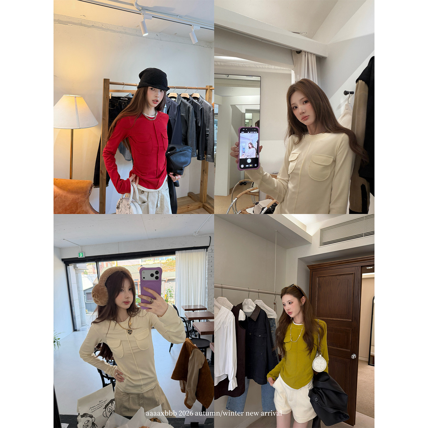 aaaaxbbb 曼迪女孩 假两件圆领针织衫女秋新款慵懒风宽松长袖上衣