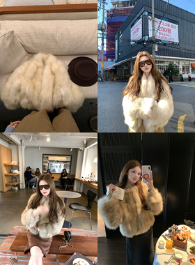 aaaaxbbb 戏梦巴黎 进口白狐真皮草外套女贵气感短款毛毛上衣秋冬
