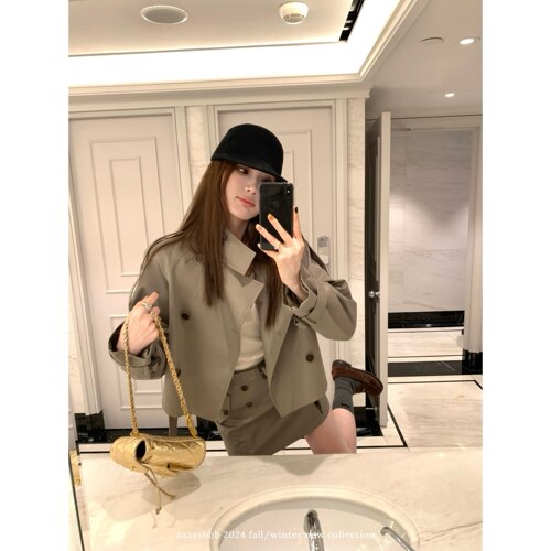 aaaaxbbb长袖短款风衣外套半身裙