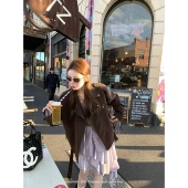 aaaaxbbb 博西雅之约 重工面料机车皮衣外套女气质时髦感夹克上衣