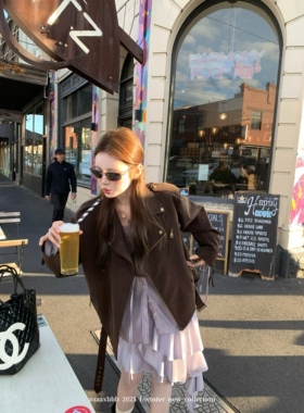 aaaaxbbb 博西雅之约 重工面料机车皮衣外套女气质时髦感夹克上衣