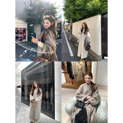 aaaaxbbb 侘寂茶室 100纯羊毛双面呢大衣两色重工长款毛呢外套女