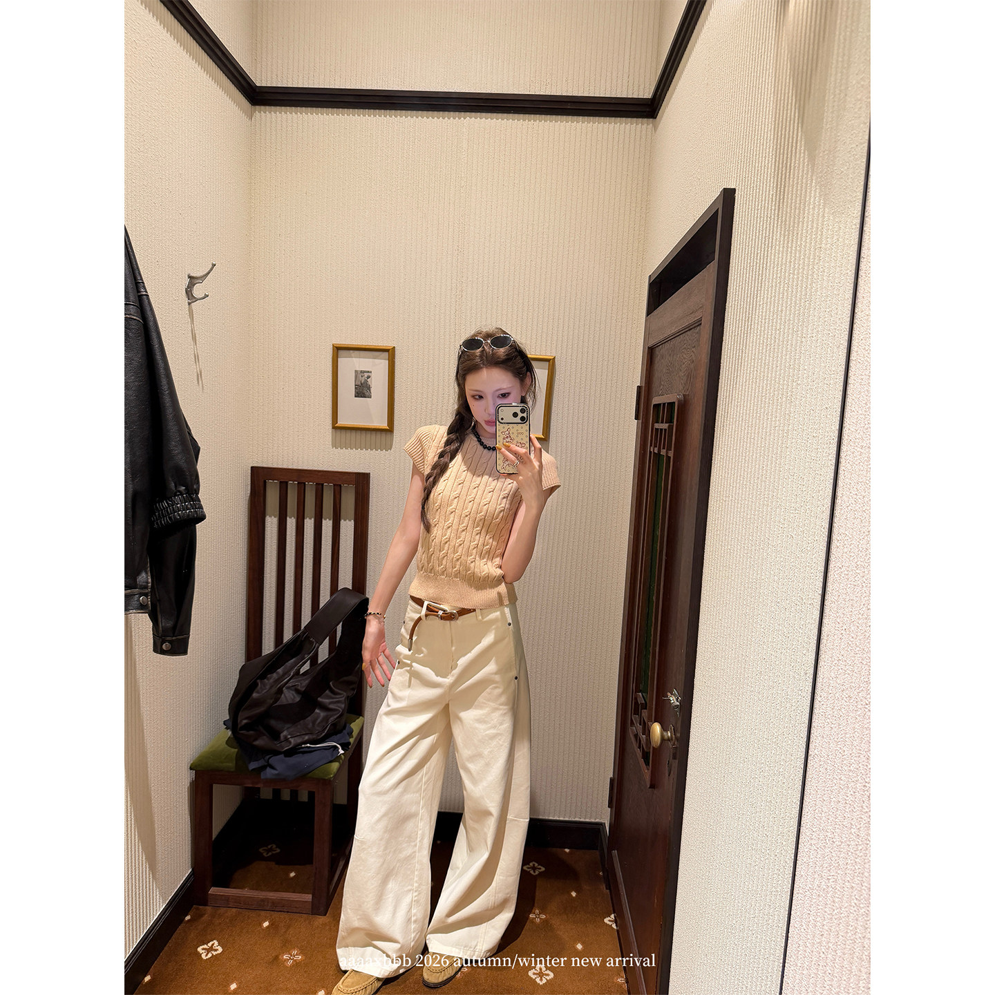 aaaaxbbb 苏荷公寓 水洗拖地裤纯棉重磅高支宽松百搭弯刀裤长裤女