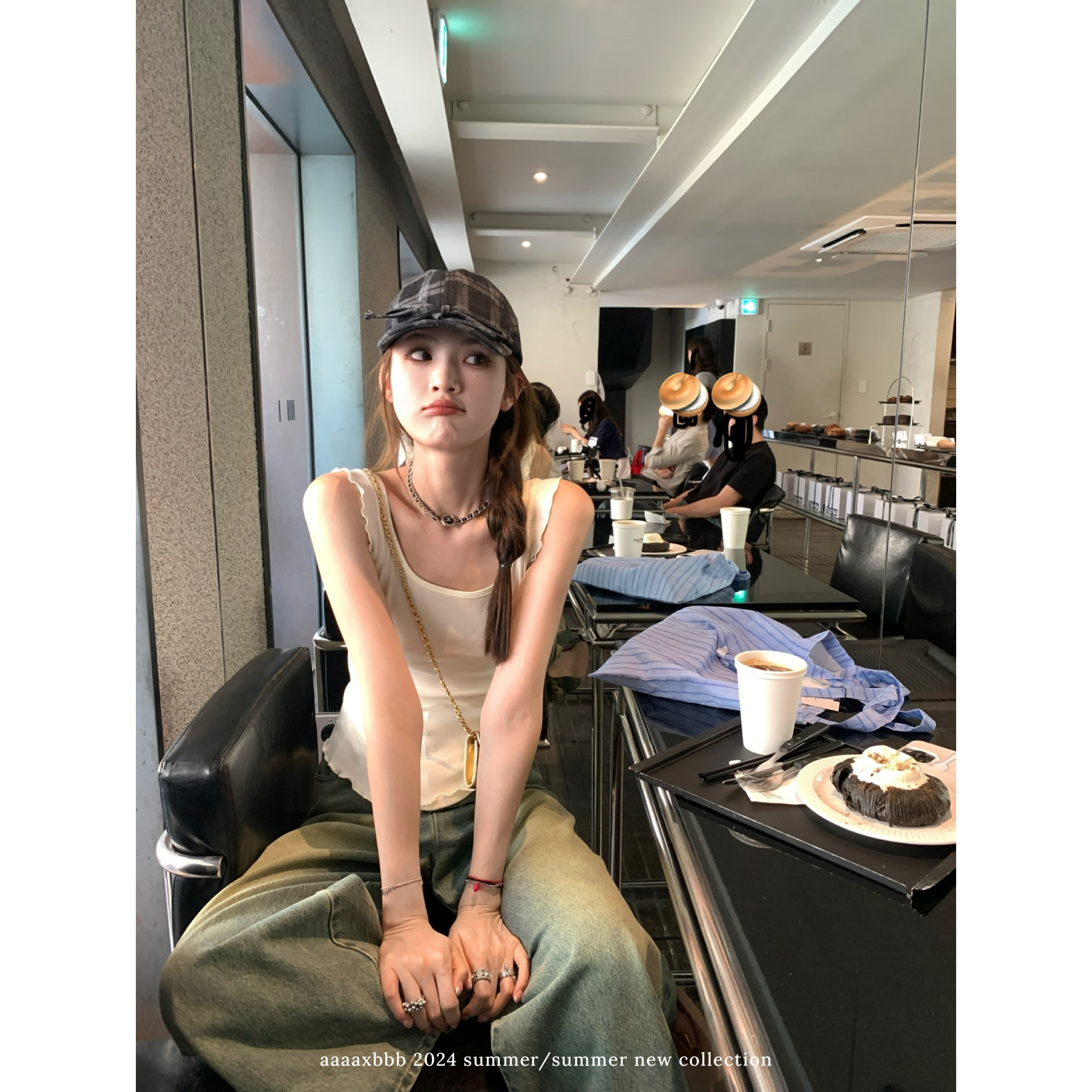 aaaaxbbb针织背心无袖打底波浪