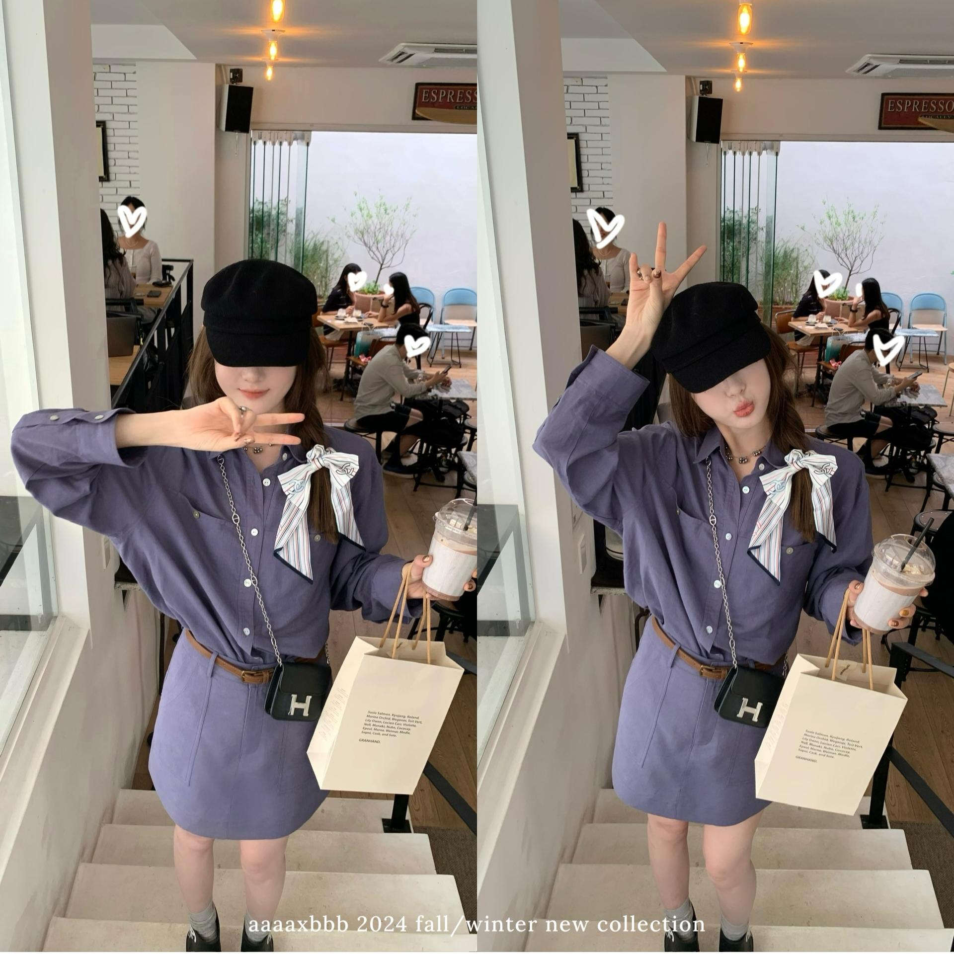 aaaaxbbb定染套装长袖衬衫半身裙