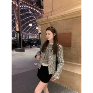 aaaaxbbb 夜闯巴黎 富家千金亮片外套女长袖时尚新款时髦短款上衣