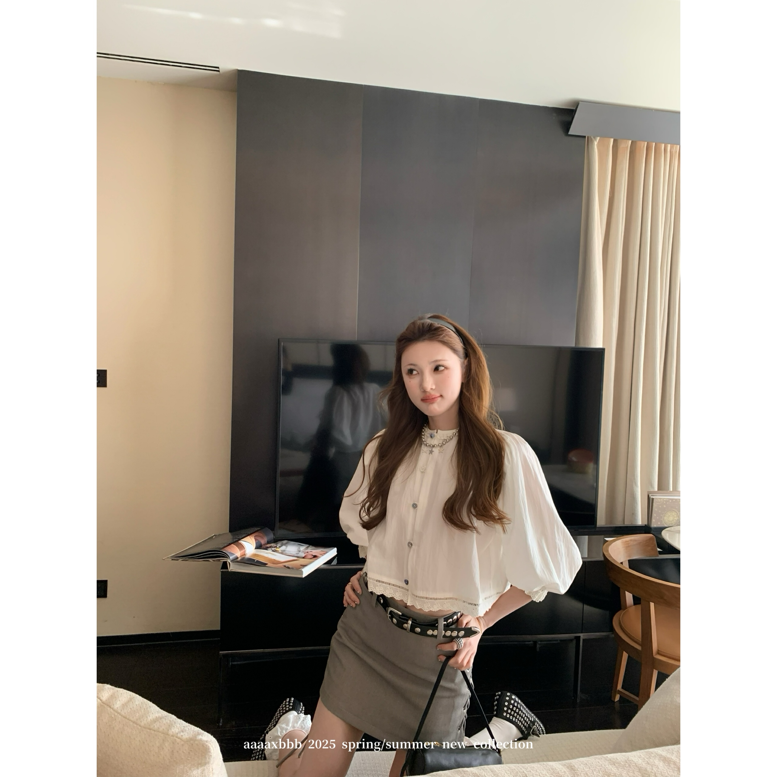 aaaaxbbb天丝棉衬衫泡泡袖中袖