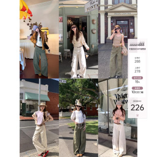 新宿vintage 休闲裤 两色100棉工装 大口袋水洗棉拖地裤 裤 aaaaxbbb