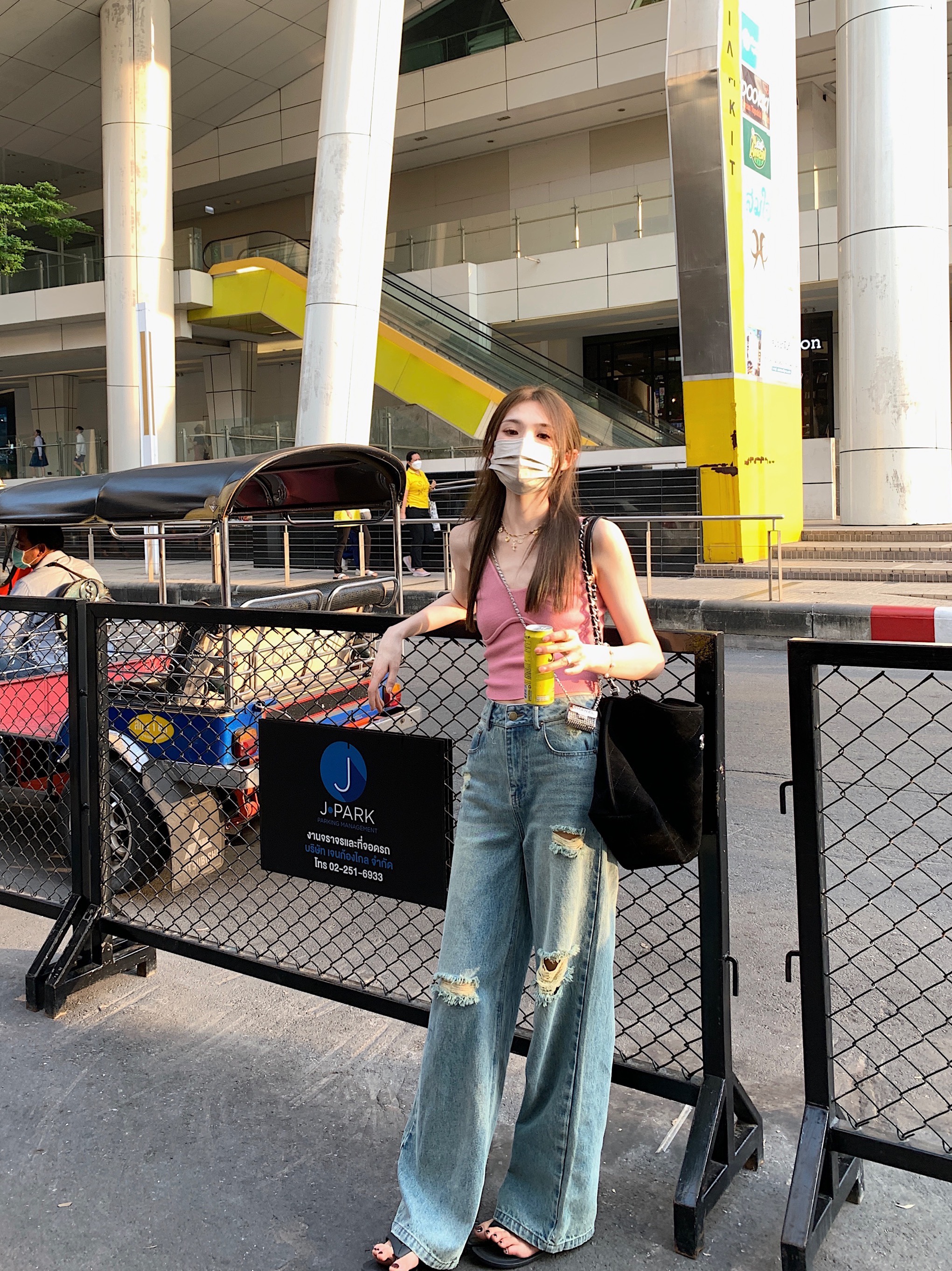 aaaaxbbb拖地水洗复古高腰长裤