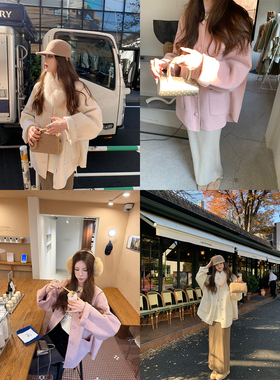 aaaaxbbb 奥斯图白巷 韩系羊毛双面呢大衣圆领单排扣上衣外套秋冬