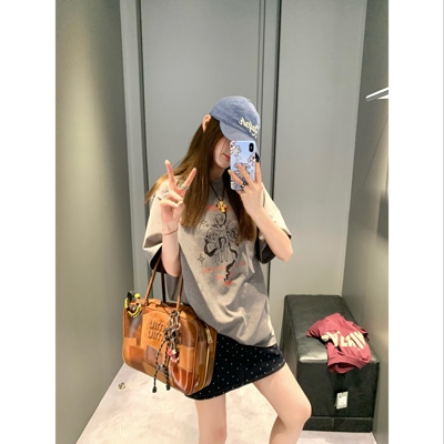 aaaaxbbb印花t恤上衣圆领短袖女