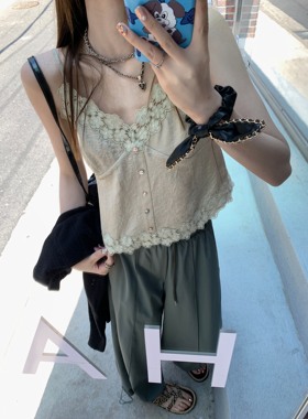 aaaaxbbb 莫里桑那信笺 两色花边吊带短款弹力显瘦显高韩系上衣夏