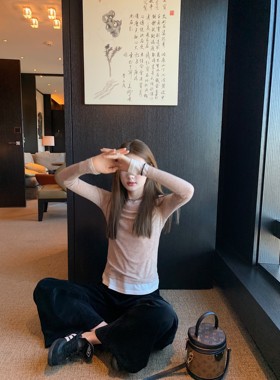 aaaaxbbb Happy hour 软糯拼接打底衫女撞色圆领修身百搭长袖内搭