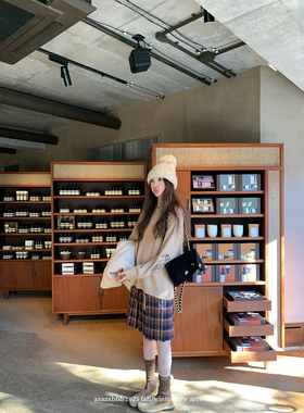 aaaaxbbb 中古风琴 假两件拼接格子裙半裙设计感时髦小众中裙秋冬