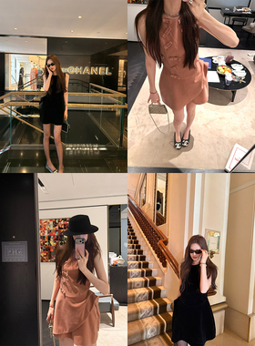 aaaaxbbb 夜梦巴黎 两色高级丝绒蝴蝶结连衣裙显瘦收腰无袖背心裙