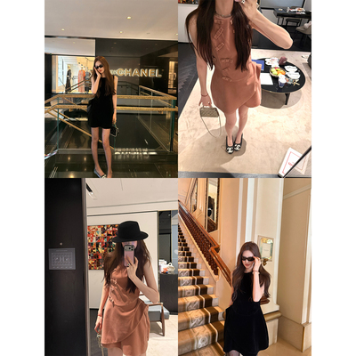 aaaaxbbb高级丝绒蝴蝶结连衣裙