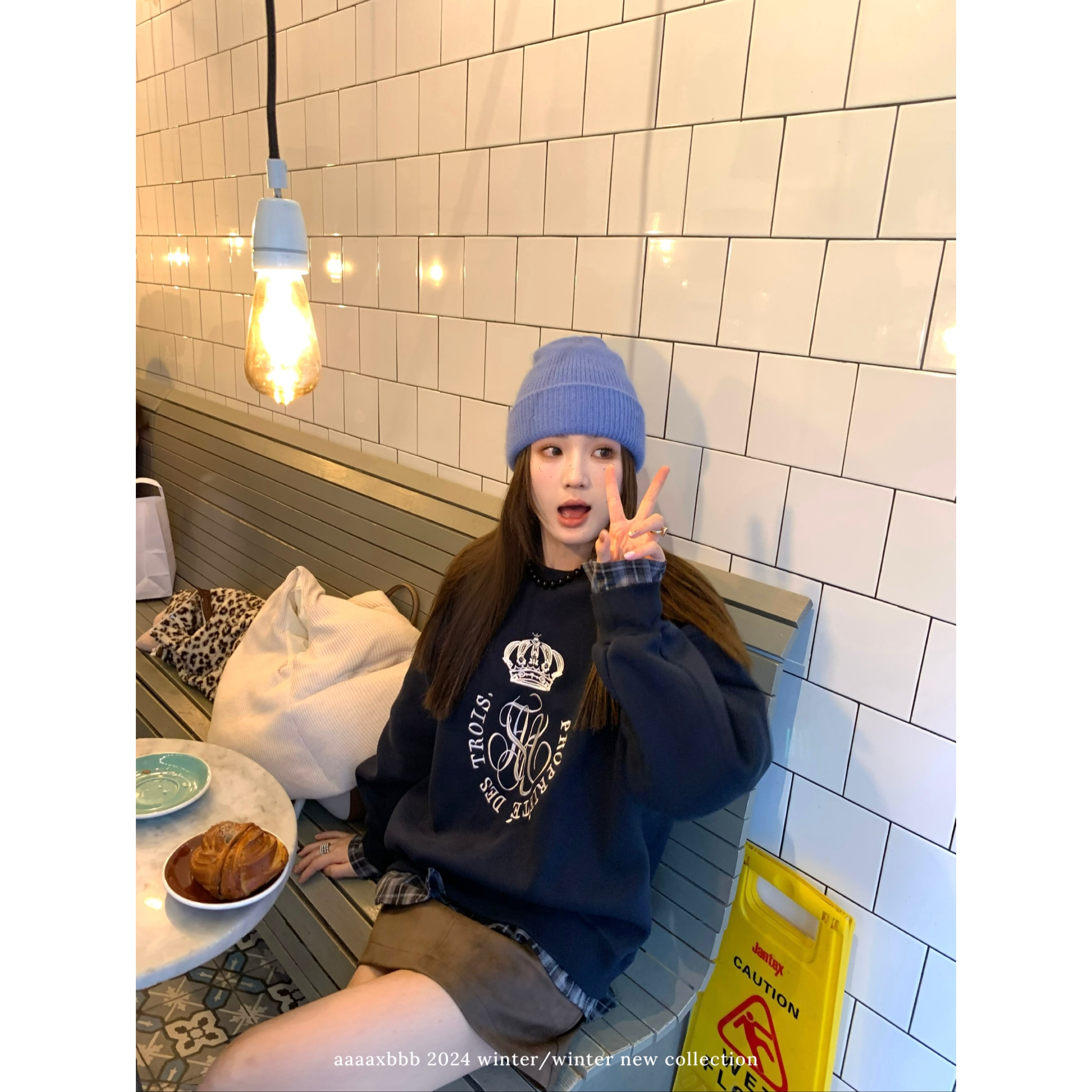 aaaaxbbb刺绣加绒卫衣上衣长袖女