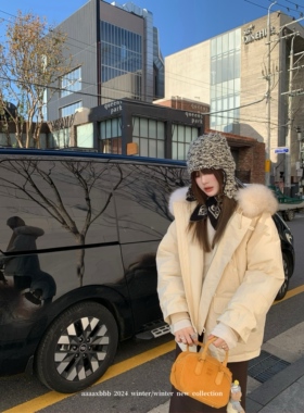 aaaaxbbb 杜桑黄昏 两色狐狸毛领派克服羽绒服加厚连帽宽松外套冬