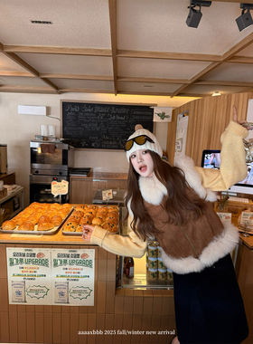 aaaaxbbb 布拉格冬栖 狐狸毛领拼接皮马甲白鸭绒内里无袖上衣叠穿