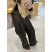 韩女精髓 两件套羊毛长裤 女秋冬可拆卸屁帘慵懒风西装 aaaaxbbb 裤