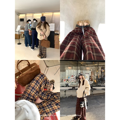 aaaaxbbb格子裤女直筒裤休闲裤冬