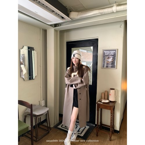 aaaaxbbb长款风衣外套大衣翻领女