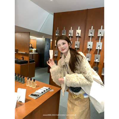 aaaaxbbb奶白色皮毛一体短外套
