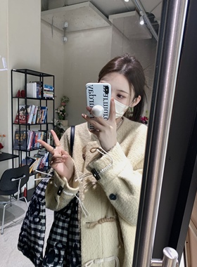 aaaaxbbb 伯爵茶cookie 圈圈羊毛绒夹棉牛角扣大衣女小众冬季外套