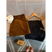 aaaaxbbb 两色复古麂皮腰带中裙设计感纽扣直筒半身裙秋冬 热红酒